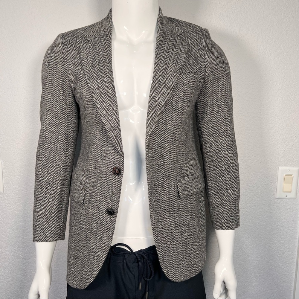 Vtg Stafford Men's 38-XS Classic Gray Herringbone Wool Scottish Blazer USA